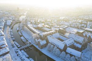 Zwolle Thorbeckegracht verschneiten Winter Sonnenaufgang