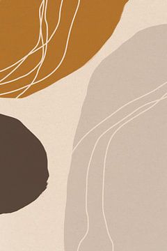 Moderne abstracte minimalistische retrovormen in okergeel, beige, bruin en wit V van Dina Dankers