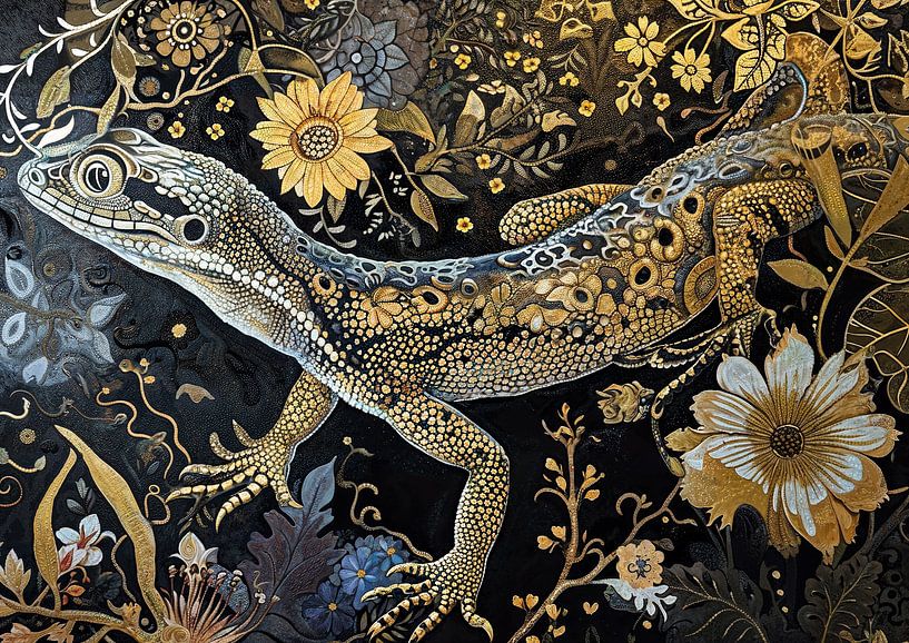 Lizard in Bloom | Luxury Animal Art by Wonderful Art