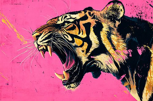 Tijgerkunst op roze achtergrond