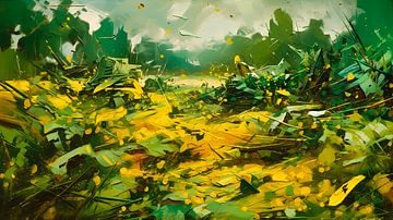 Abstract landschap met veel groene tinten van René van den Berg