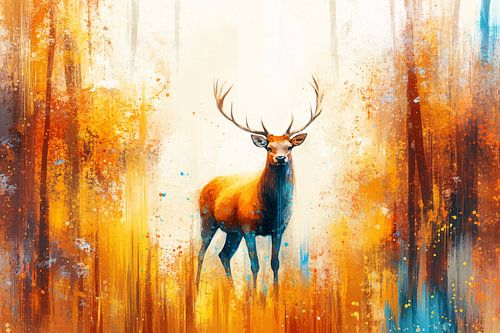 Hert in kleurrijk bos schilderij