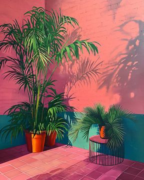 Surreal Mediterranean indoor garden with palm plants by Roger VDB