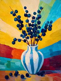Blueberry in vase, colorful still life painting