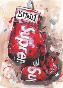 Supreme x Everlast bokshandschoenen 'rood' schilderij van Jos Hoppenbrouwers