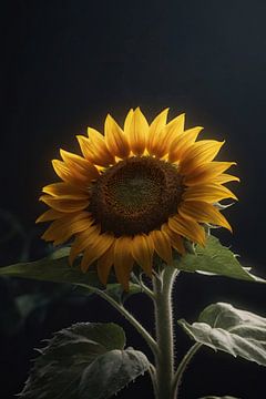 Einsame Sonnenblume in sanfter Beleuchtung von De Muurdecoratie
