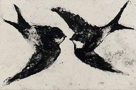 Two Swallows Crossing Midair