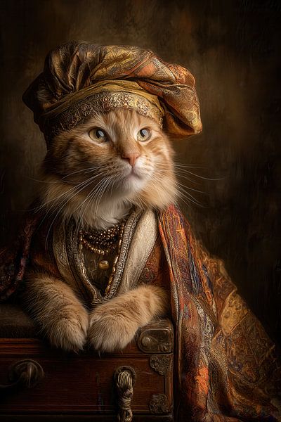 Oriental Cat with Turban - Mystery Painting by Joriali photography and paintings