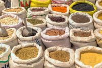 Merchandise with pulses, oriental spices in Israel, Middle East