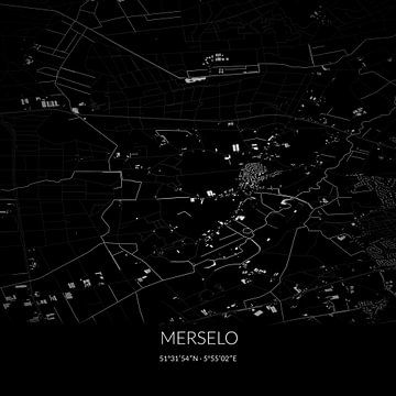 Zwart-witte landkaart van Merselo, Limburg. van Rezona