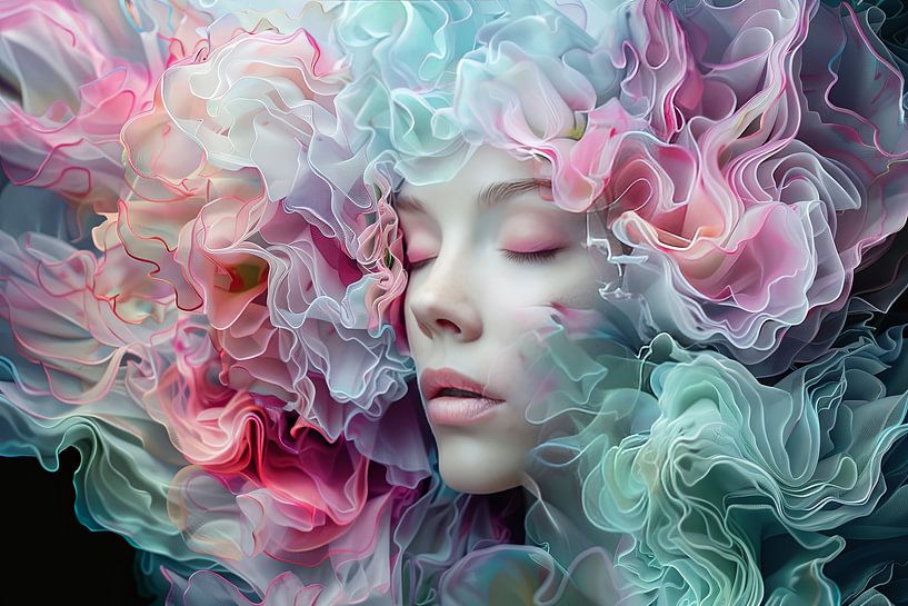 fantasie portret vrouw met bloemen van Egon Zitter