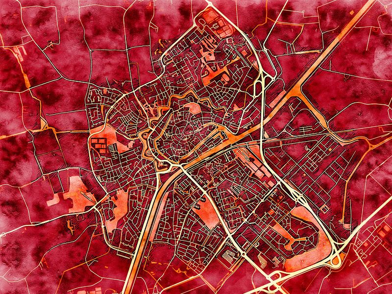 Map of Middelburg with the style 'Amber Autumn' by Maporia