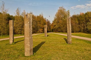 Basalten klankzuilen in het landschapspark Mechtenberg van Carl-Ludwig Principe