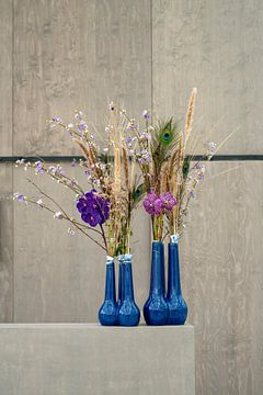 Modern Still Life with Flowers and a Touch of Blue by Alie Ekkelenkamp
