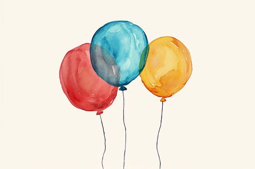 Drie kleurrijke ballonnen met dunne koorden