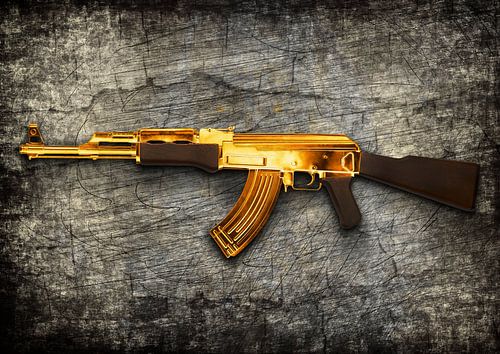 AK47 goud met metalen achtergrond