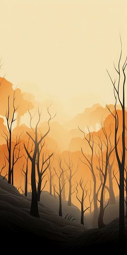 Beautiful forest with trees and branches in landscape abstract style