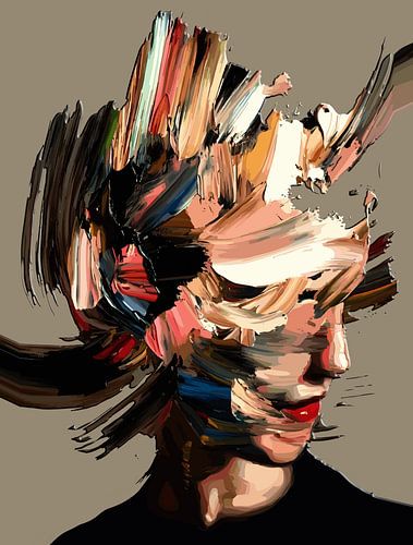 Abstract vrouwenportret muurkunst - kleurrijke penseelstreek expressie moderne print