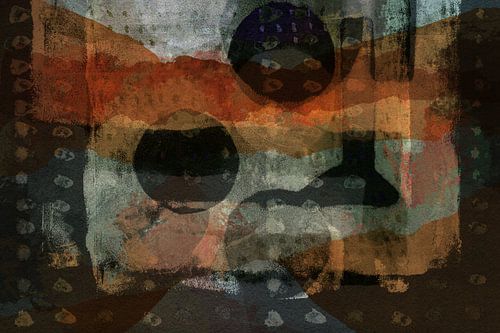 Abstract retro. Organische vormen in zwart, groenblauw, roestbruin.