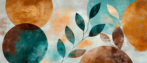 Composition abstraite avec des feuilles et des cercles