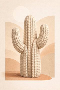 Nordic Desert Knit Cactus – Minimal Scandi Wall Art by Avinigav