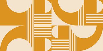 Géométrie rétro avec cercles et rayures dans le style Bauhaus en jaune ocre et blanc cassé sur Dina Dankers