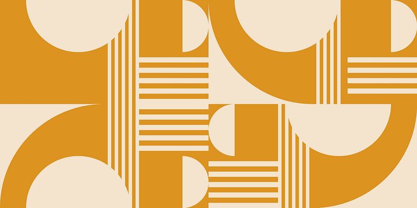 Retro geometry with circles and stripes in Bauhaus style in ocher yell by Dina Dankers