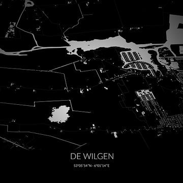 Zwart-witte landkaart van De Wilgen, Fryslan. van Rezona