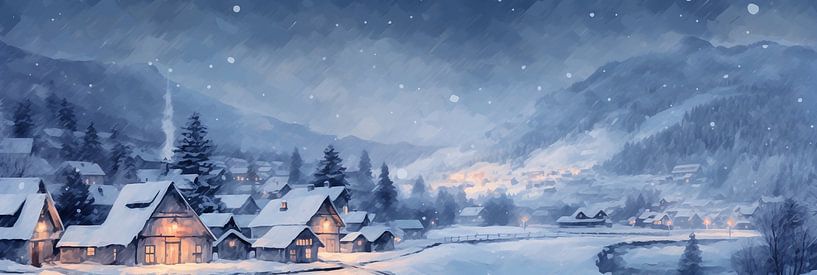 Dorf im Winterschlaf von Abstraktes Gemälde