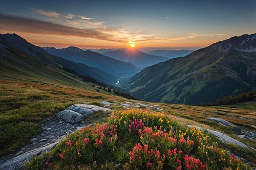 Prachtig berglandschap bij zonsondergang