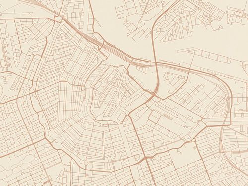 Kaart van Amsterdam Centrum in Terracotta