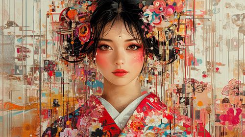 Japanse vrouw in rode kimono