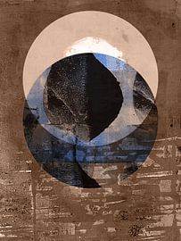 Abstracte organische en geometrische vormen in bruin, zwart, blauw, wit. van Dina Dankers