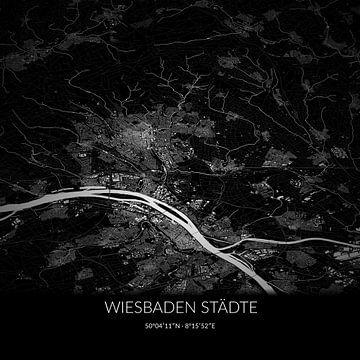 Carte en noir et blanc de Wiesbaden Städte, Hesse, Allemagne. sur Rezona