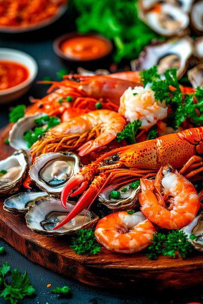 Seafood platter with fresh vegetables by Poster Art Shop