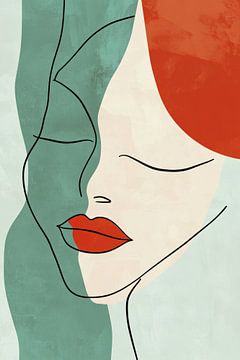 Vrouwenportret in Minimalistische Lijn en Kleurvlakken van Eva Lee