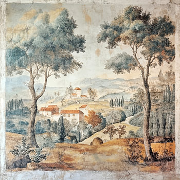 Fresque toscane classique avec collines et village