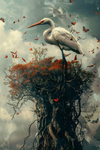 Hemelse Hoogte - Reiger in Vlucht van Eva Lee