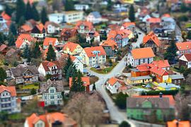 Aerial view of the romantic medieval town of Wernigerode in the Harz Mountains in Germany by Heiko Kueverling