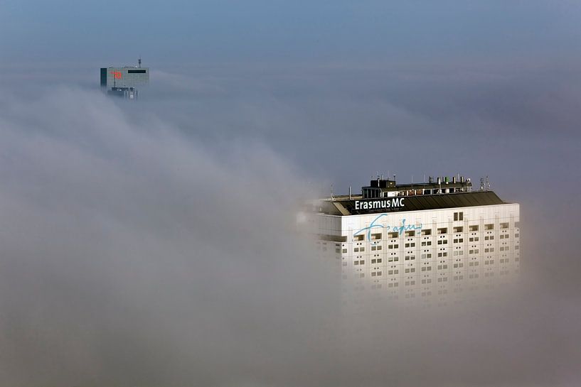 Rotterdam in the fog as seen from above by Anton de Zeeuw