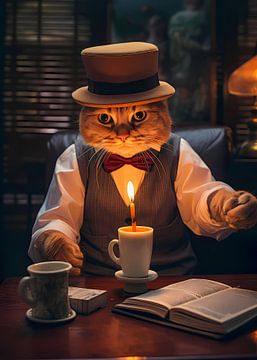 Funny Tabby Cat Hat Candle Poster sur Steven Kingsbury