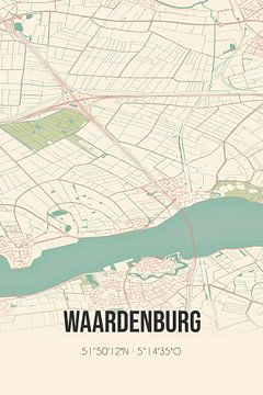 Vintage landkaart van Waardenburg (Gelderland) van Twentse Pracht