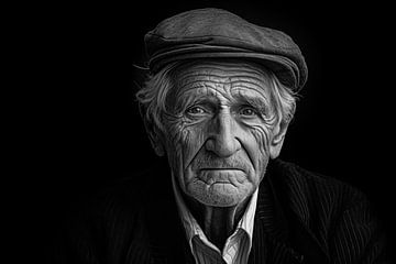 Portret van een oudere man, zwart-witte achtergrond van Animaflora PicsStock