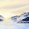 Sneeuwlandschap tijdens zonsondergang van Marina Goudappel