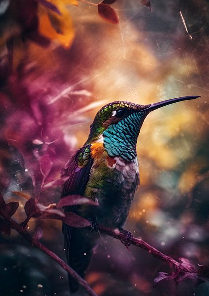 Colibri dans une forêt colorée par Jan Bechtum