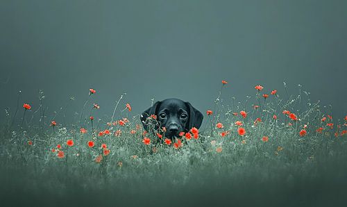 Playful Encounter Among the Red Flowers