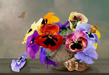 Still life 'Pansies but in a glass vase' by Willy Sengers