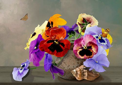 Still life 'Pansies but in a glass vase'