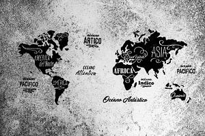 Carte du monde en noir et blanc.