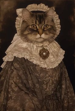 Chat dans un portrait de l'époque des vêtements de la révolution industrielle